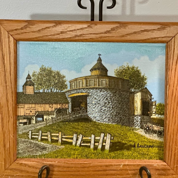 H. HARGROVE Vintage Yellow Round Barn Original Oil Painting Signed Framed - Picture 1 of 12